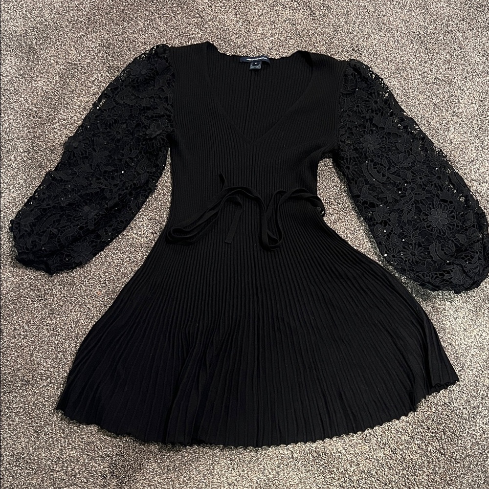 French Connection Black Textured Sleeve Dress
